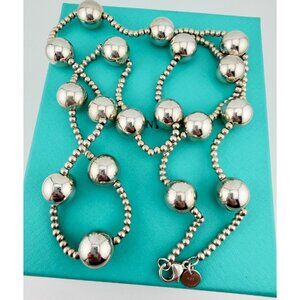 Tiffany & Co. Vintage Modern Bead Station Necklace Sterling Silver 27”